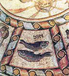 Znamen ryb zvrokruhu mozaiky synagogy v Chamat Tiberias (13 kB)